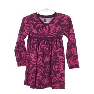 #026 Tea Collection Kata Wrap Neck Pink & Plum Rose Print Dress